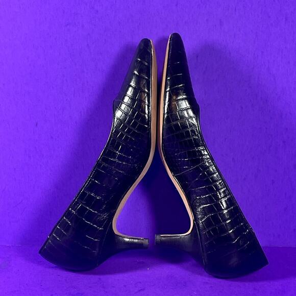 Clarks Women's Black Leather Croc Embossed Pointed Toe Kitten Heel Pump Size 6 - Picture 7 of 9